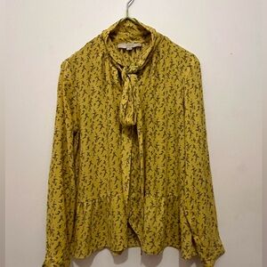 LOFT Mustard Floral Blouse
